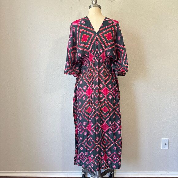 ANTHROPOLOGIE RUJUTA SHETH Marie Cinched Caftan in Black Red Diamond Print - Picture 10 of 15